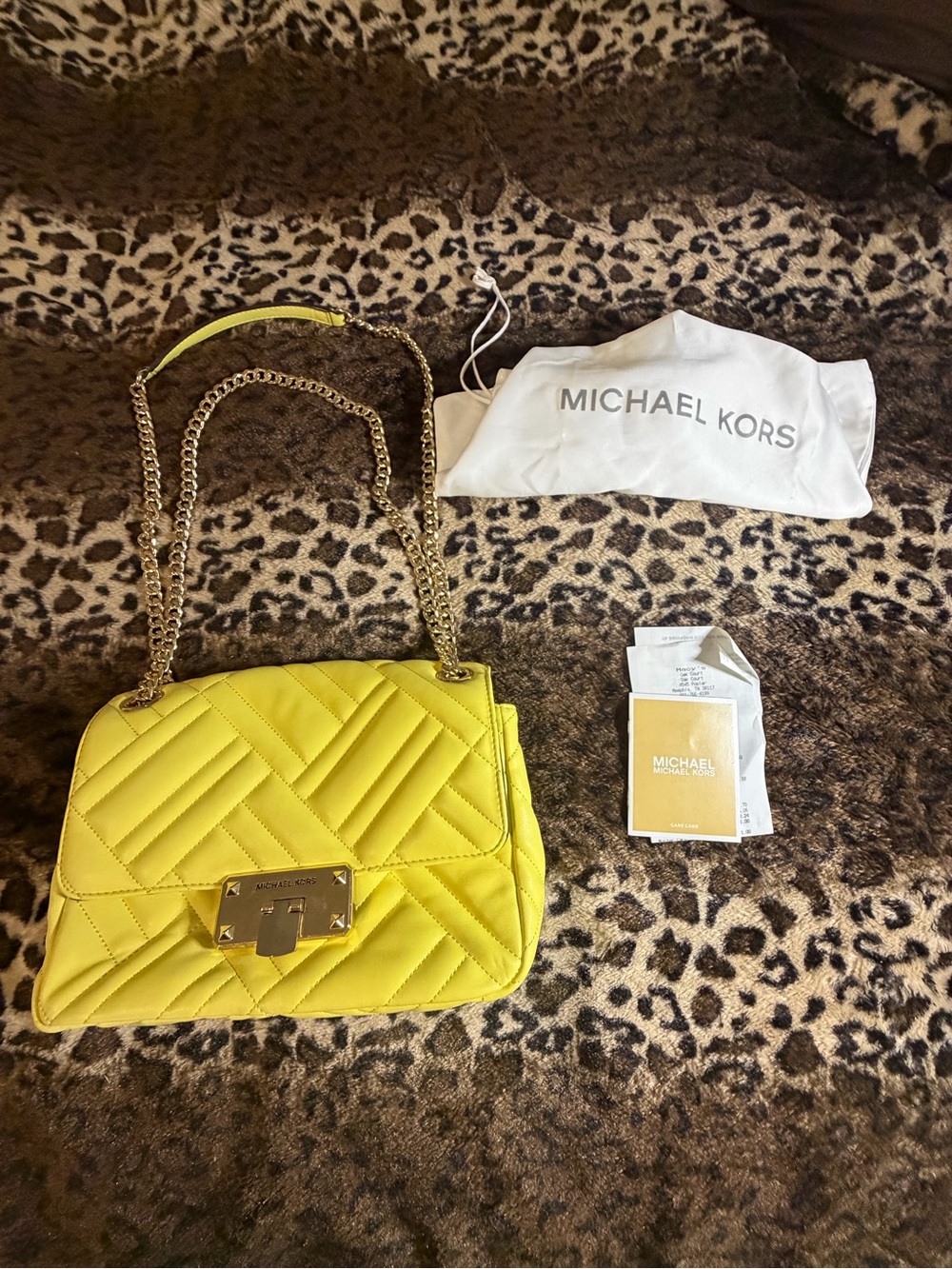 Michael Kors Yellow Quilted Shoulder Bag with Gold Chain